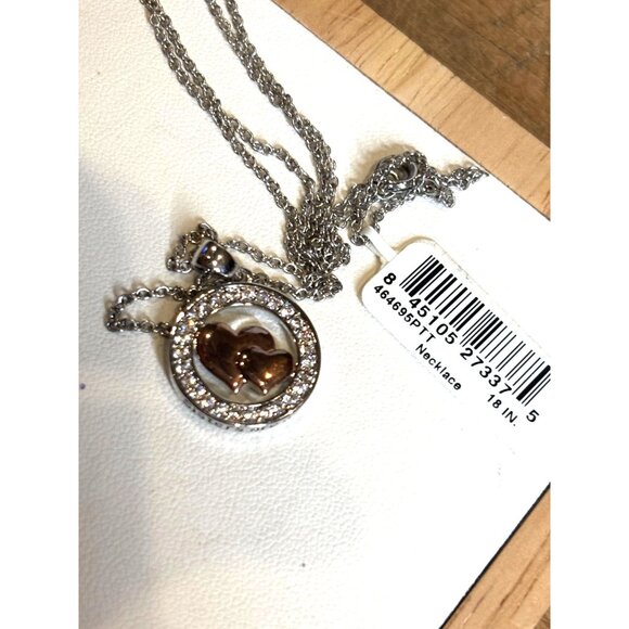 Fine Silver Plated Heart Pendant Necklace With Two-Tone Design & Crystal Accents - Picture 5 of 11